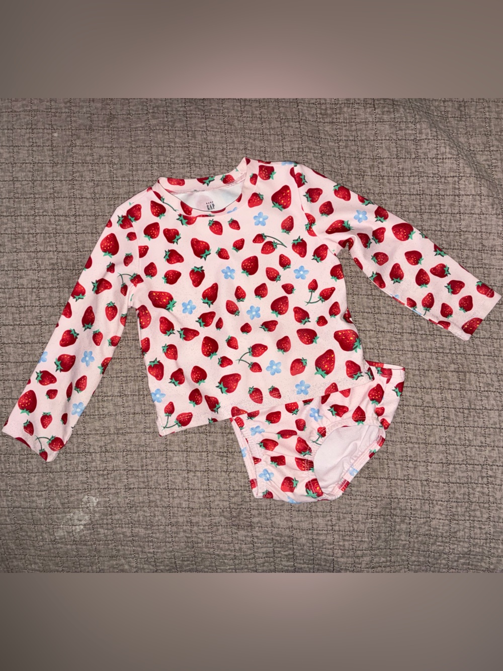 GAP Pink Strawberry Print Long-Sleeve One-Piece